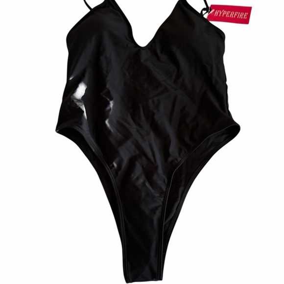 Black Plunge One-Piece Swimsuit - Picture 2 of 4